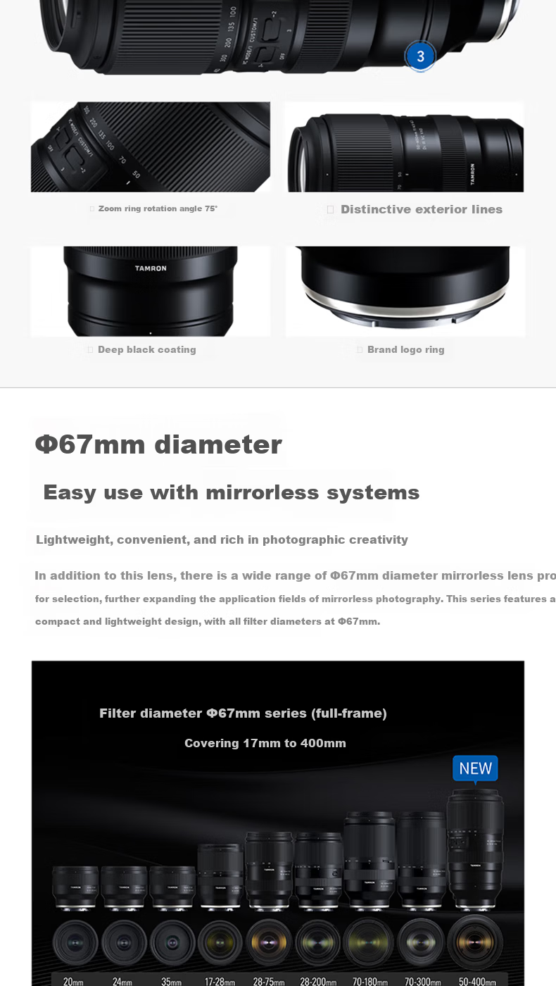 Tamron 50-400mm F/4.5-6.3 Di III VC VXD Stabilized Portrait Concert Super Telephoto Sony Full-Frame Lens (Sony Full-Frame E-Mount) Youth Edition Kit 7
