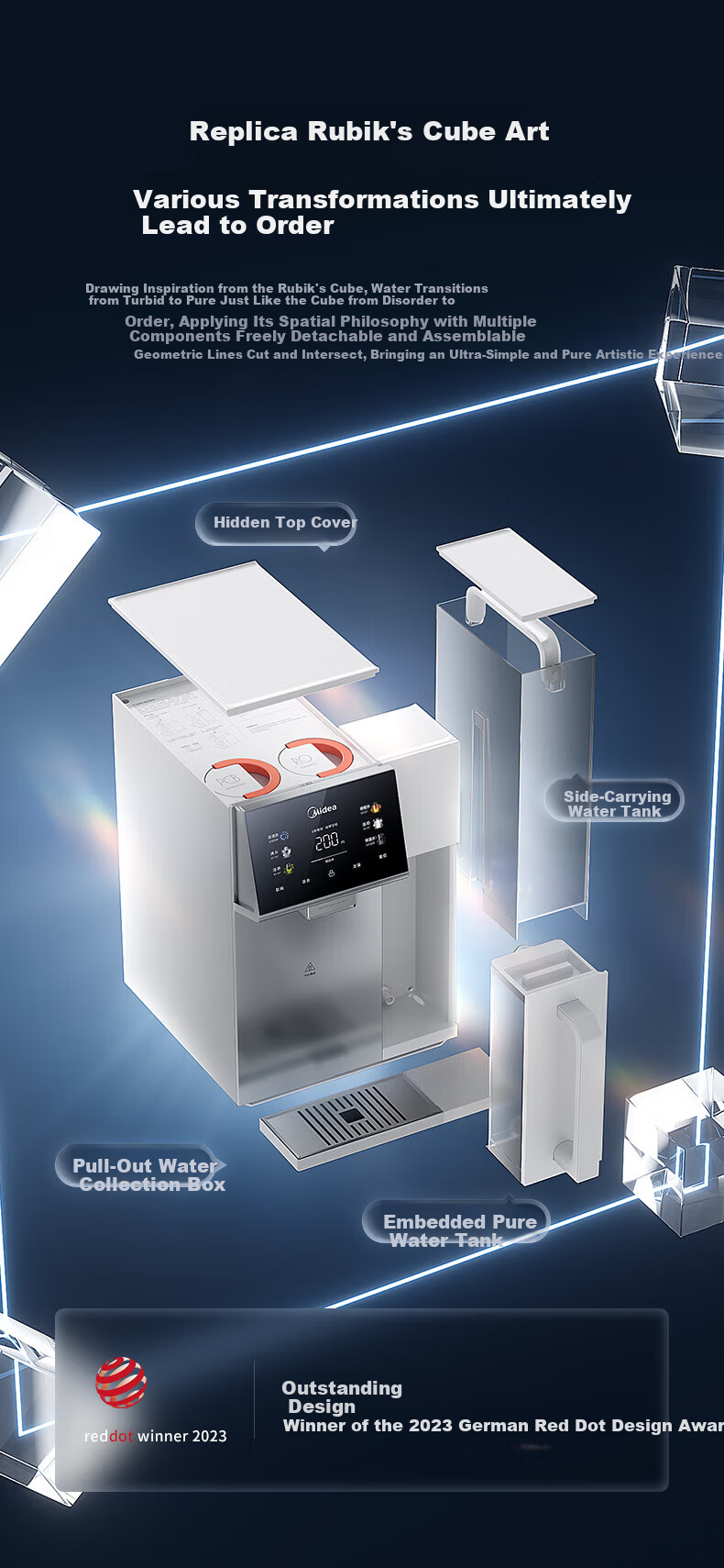 Midea Desktop Water Purifier and Dispenser Instant Heating Cube Series Rich Strontium Mineralized Hot and Cold Dual Temperature JD2288T-RO 3