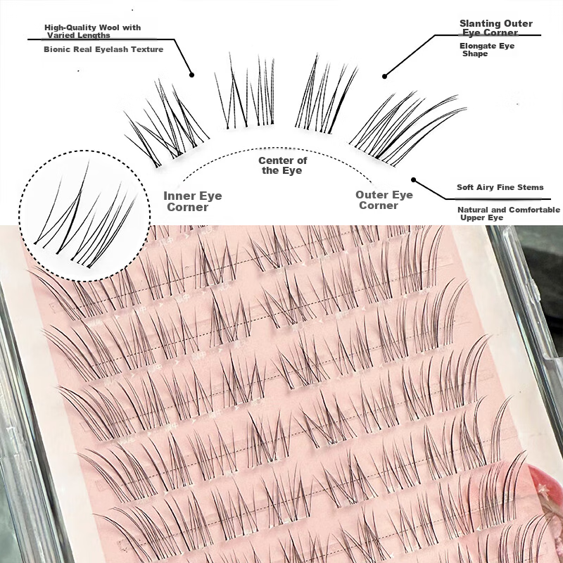 Mengjie Shangpin Cool Fox Style False Eyelashes Stiff Stem Baby Straight Slant Upper and Lower Eyelashes Natural Look with Glue and Tweezers Gift Set 3