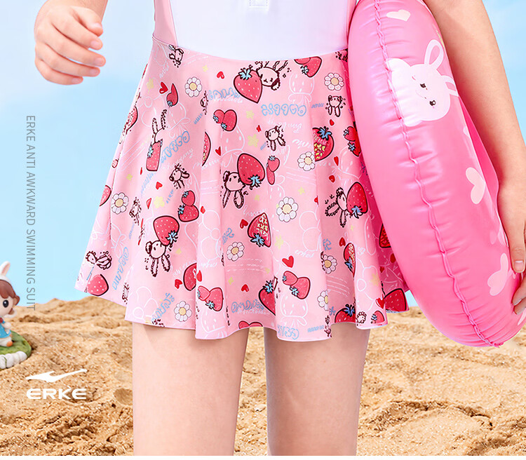 ERKE Children's Swimsuit, Girls' Short-Sleeve One-Piece Dress-Style Swimwear, Comfortable And Breathable, for Beach And Seaside Use 2