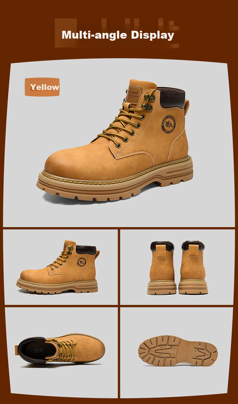 HLA Men's Martin Boots Yellow High-top Casual Work Shoes HAAGZM4DAZ350 Size 39 10
