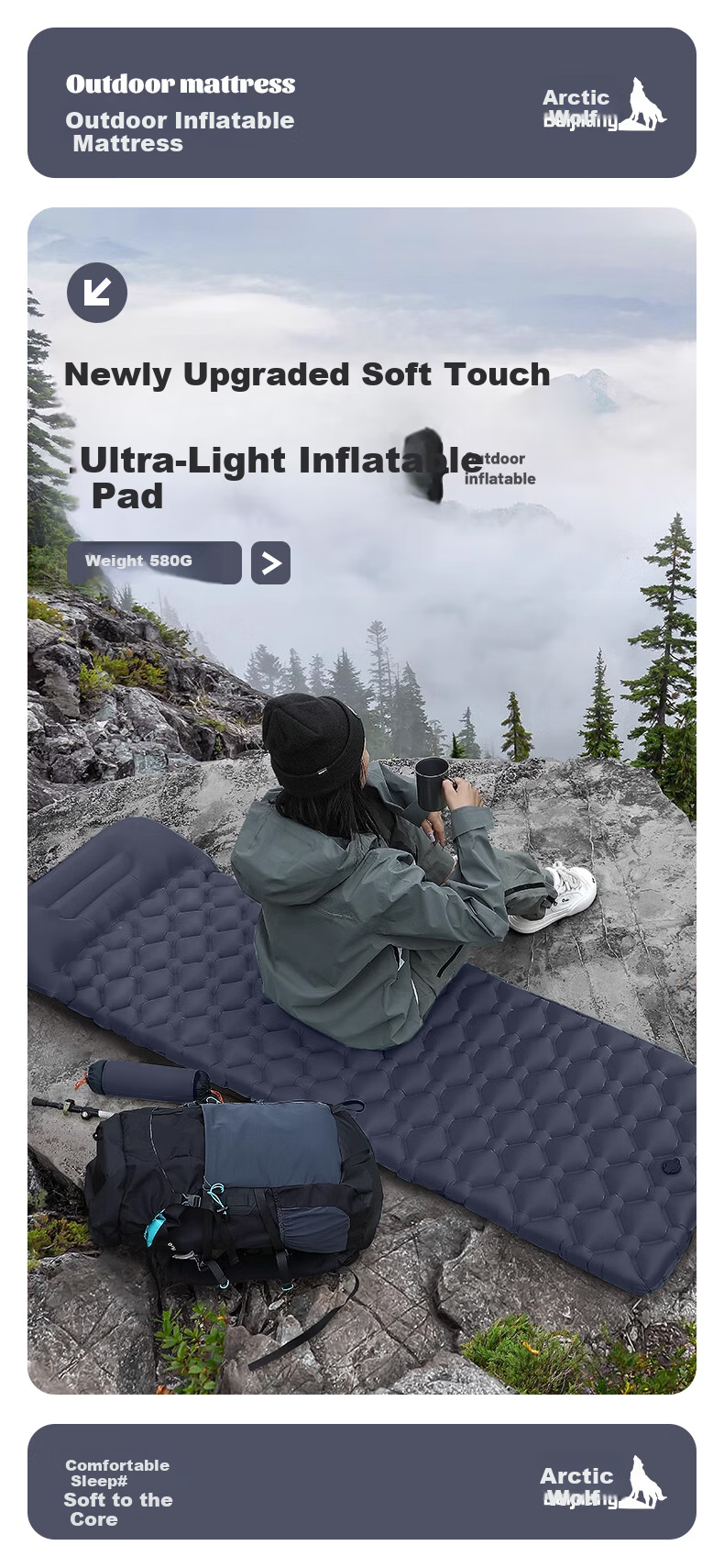 BeiJiLang Automatic Air Cushion Outdoor Inflatable Mat, Camping Ultra-Light Portable Sleeping Pad, Foot-Stepping Inflatable Belt Pillow, Floor Mat 1