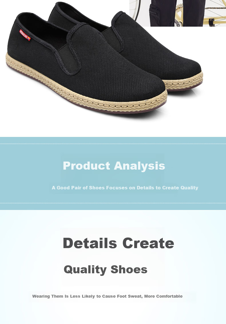 BUS HEYUAN Traditional Beijing Cloth Shoes for Men, Breathable Comfortable Middle-Aged And Elderly Dad Shoes 81X-9601 Black Size 40 3