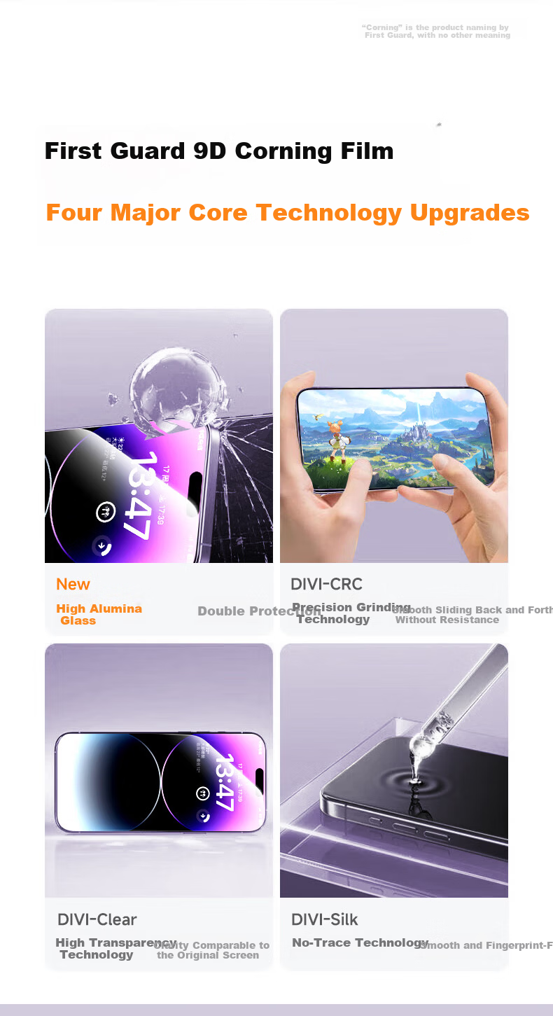 DIVI DIVI Dust-Free Warehouse Instant Adhesive iPhone 14 Pro Tempered Glass Screen Protector Full Coverage HD Explosion-Proof Anti-Drop Anti-Fingerprint Smooth Touch 1 Piece 3