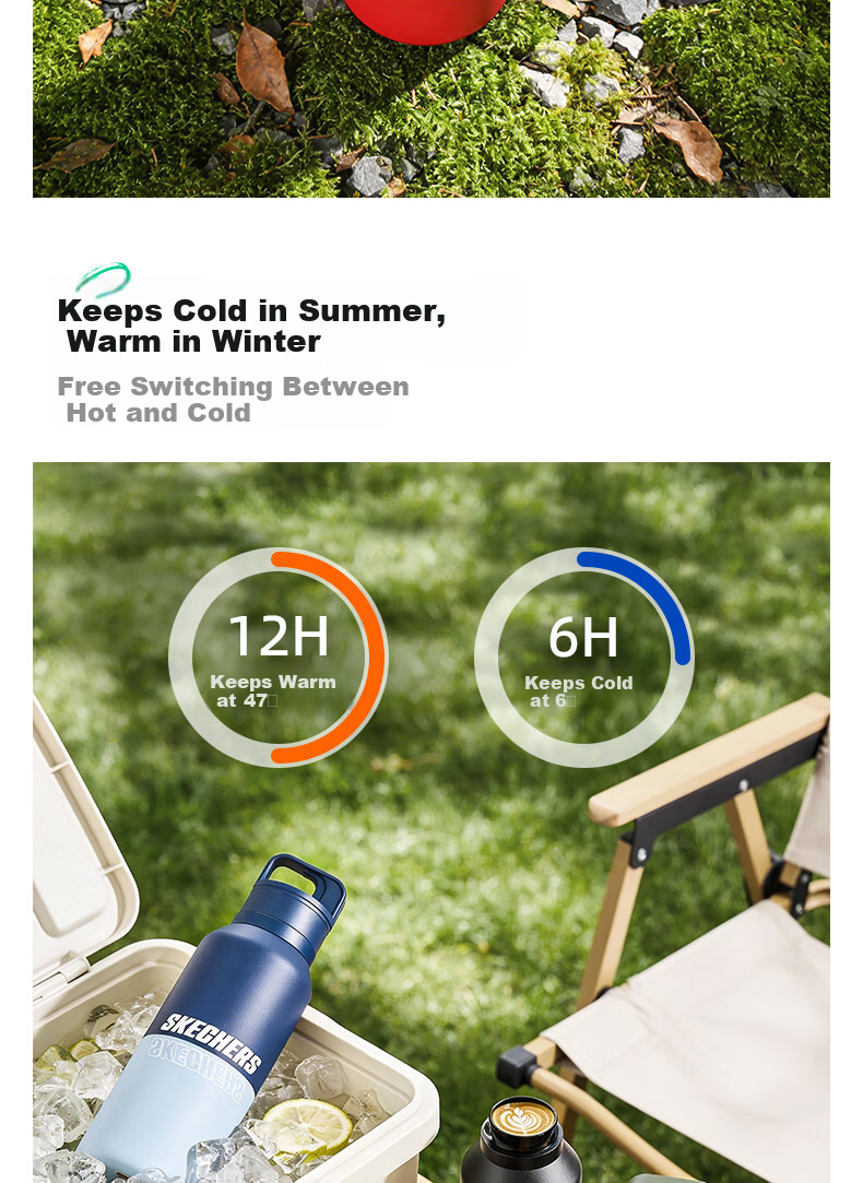 Skechers Qingyu Flash Insulated Water Bottle Student Portable Large Capacity Car Outdoor Deep Blue Summit 550mL 9