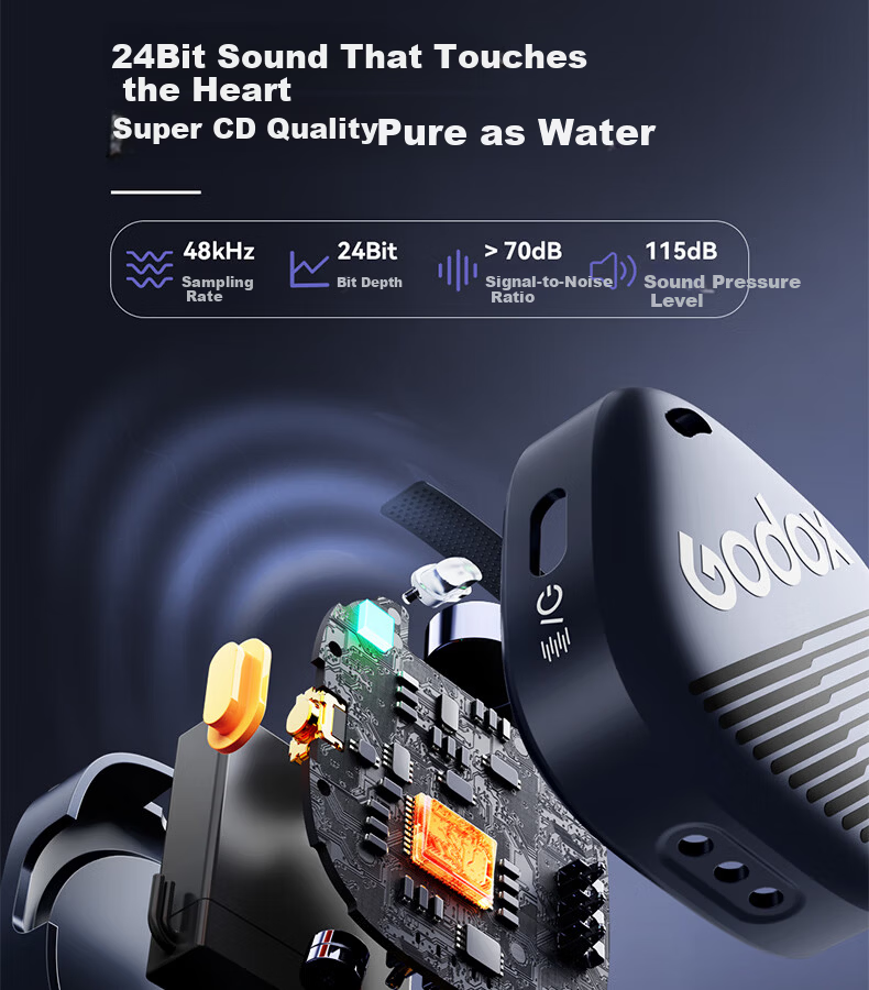 Godox Cube Wireless Lavalier Microphone, Outdoor Interview Vlog Live Streaming Recording Noise Reduction Sound Card, Mini Button Microphone [One-To Type-C Version] 12