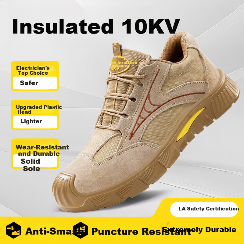 JUNBU Men's Safety Work Shoes Electrician Insulated 10KV Anti-Smash Anti-Puncture Lightweight Comfortable Breathable Construction Site Work Shoes 0225S Size 42