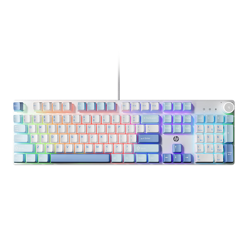 HP K10GV2 Mechanical Keyboard Wired Office Gaming Esports Desktop Laptop Starsea Blue Ice Blue Light Blue Switch 104 Keys