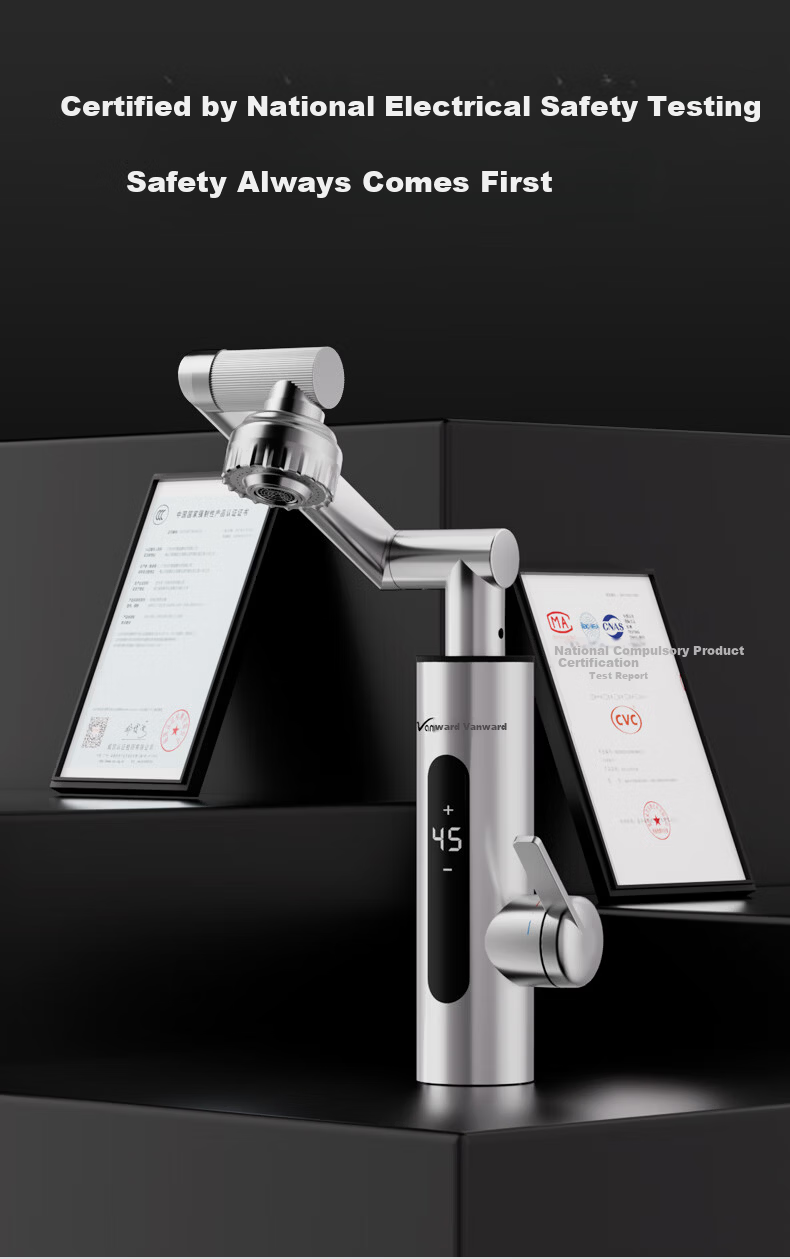 Vanward Instant Electric Water Heater Faucet Stainless Steel Variable Frequency Constant Temperature Rapid Heating Faucet Heater Hot and Cold Digital Display Bathroom Kitchen Small Kitchen Treasure El 17