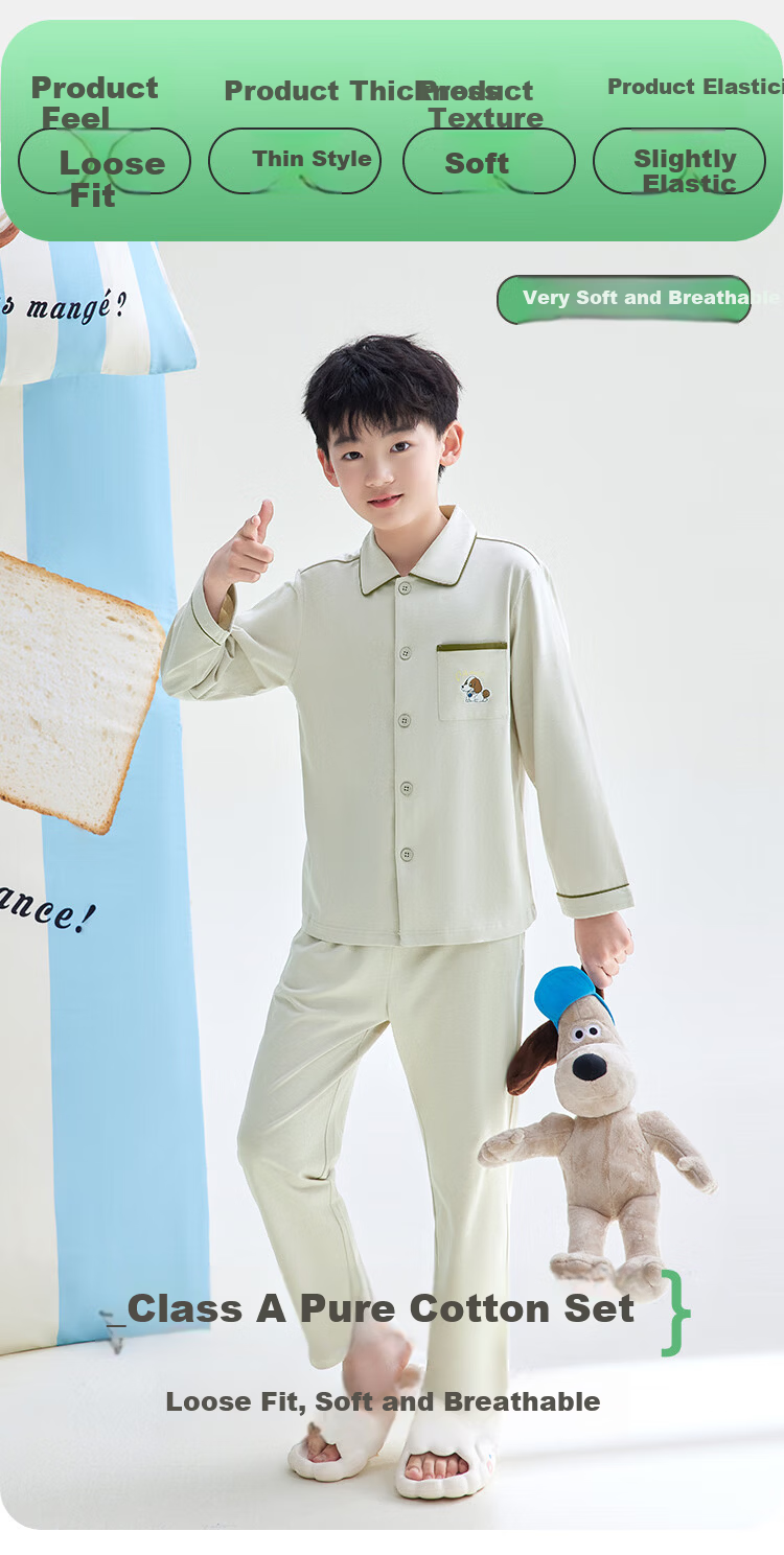 Hodohome Boys' A-Class Cotton Pajamas Cartoon Print Long Sleeve Cardigan Set 107-160 5