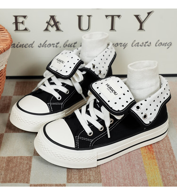 HUANQIU Women's Canvas Shoes 2026 New Spring Autumn Campus Sweet Durable Lightweight Breathable Casual Sneakers 25