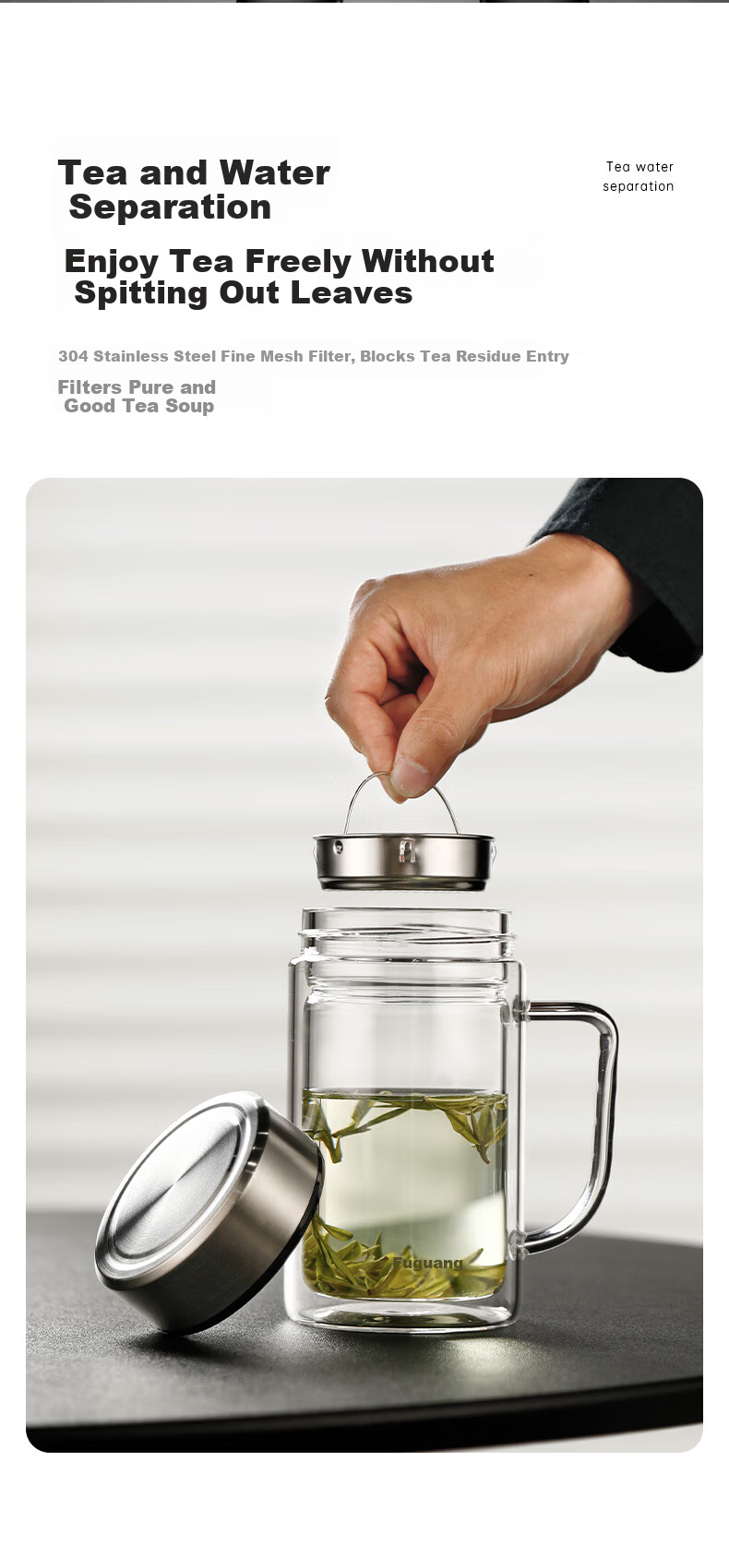 Fuguang Tea Infuser Glass Cup, Office Drinking Tea Mug, High-End Flower Tea Cup for Me 4