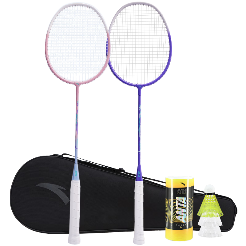 ANTA Badminton Racket Set Professional Lightweight Durable Adult Student Anti-Wear Pink Purple Pair