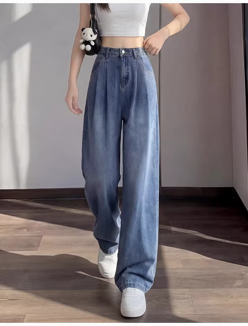 Langsha Straight-Leg Jeans for Women Summer Thin 2026 New Tencel Wide-Leg Pants High-Waist Cropped Curved Pants for Petite 17