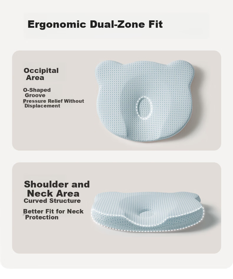 EVOCELER Baby Shaping Pillow Newborn Silicone Head Shaping Pillow 0-6-12 Months All-Season Baby Pillow 7