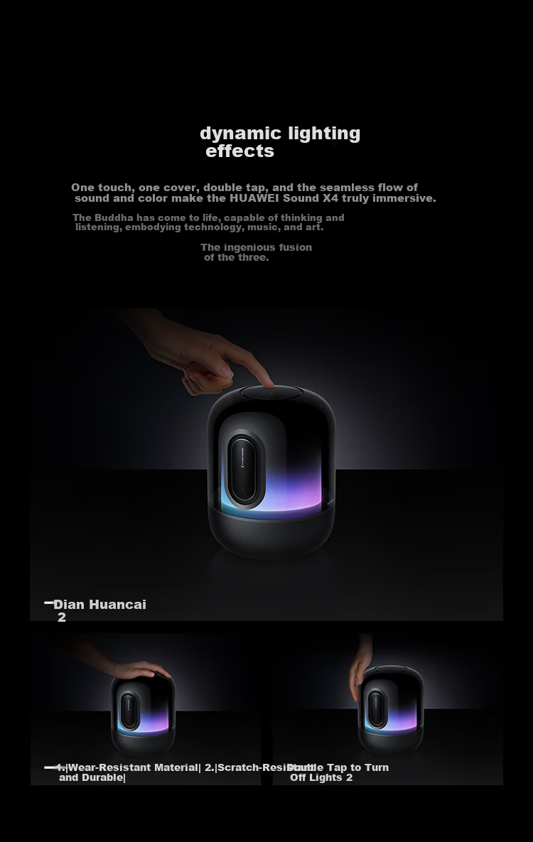 Huawei Sound X4 Smart Speaker Wireless Bluetooth Speaker Colorful Light with Sound Dynamic Deep Bass Gold Standard Audio Certification Women's Day Gift with Cleaning Cloth 8