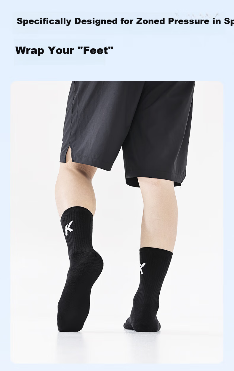 KELME Sports Socks Unisex Long Socks Running Basketball Training Fitness Mid-Short Tube 3 Pairs White [Short Tube] L 5