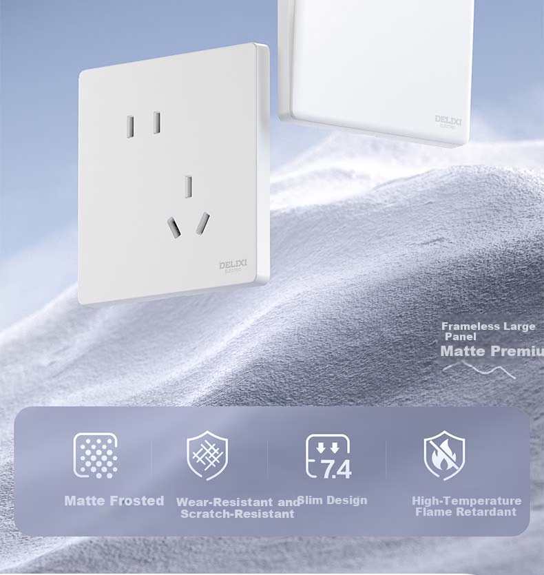 DELIXI Switch Socket CD806 Matte Frosted Cream Style Large Panel Two-Gang Double Control Han Yu White 4