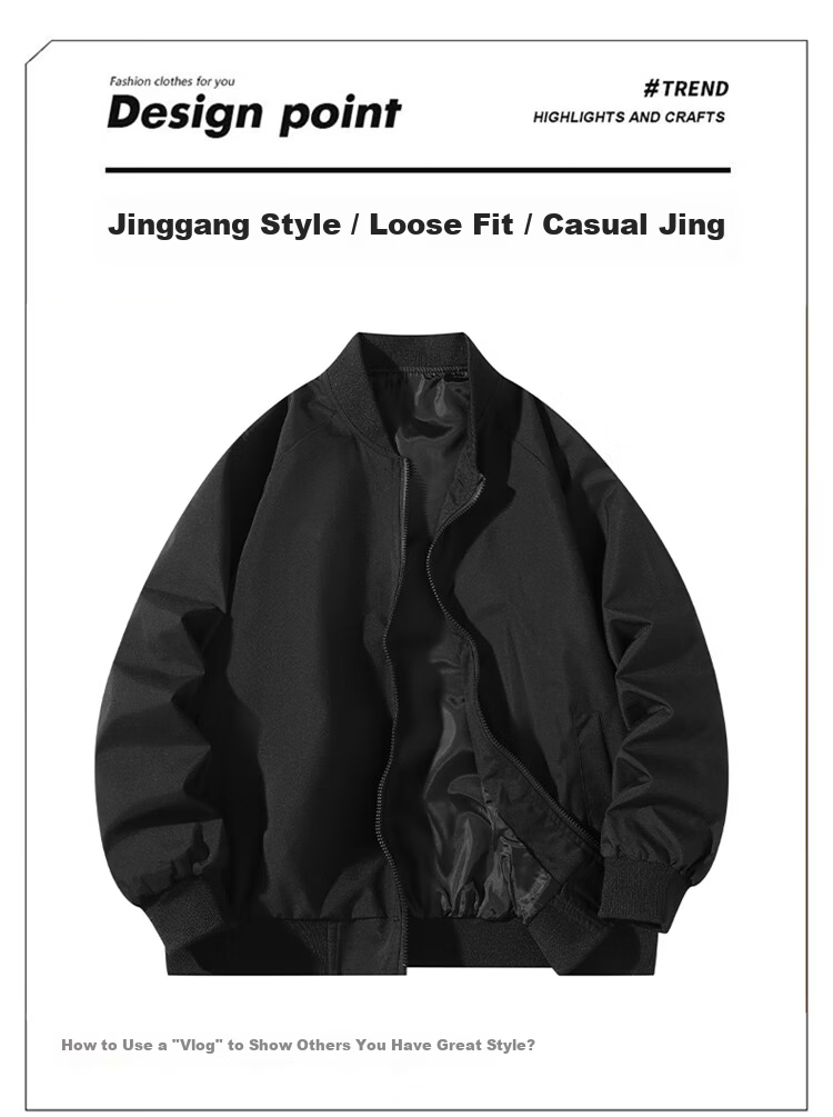 GLM Men's Spring Autumn Windproof Loose Jacket Casual Baseball Coat Comfortable Versatile Top Black XL 1