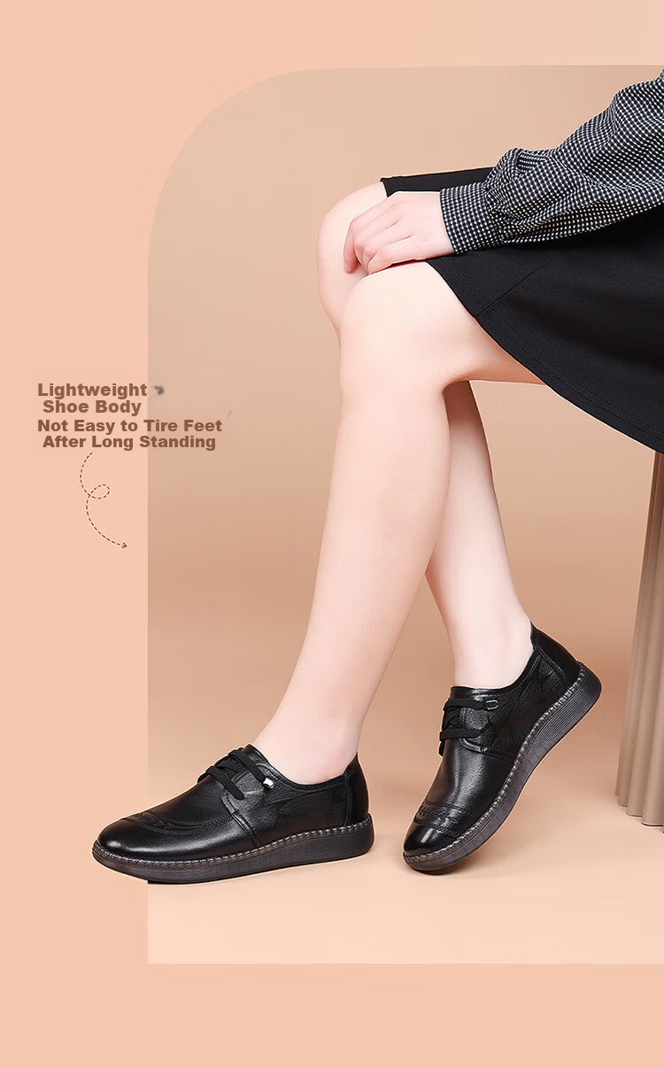 Red Dragonfly Women's Leather Autumn Soft Sole Non-Slip Loafers for Middle-Aged and Elderly WLB354801 Black Size 38 2