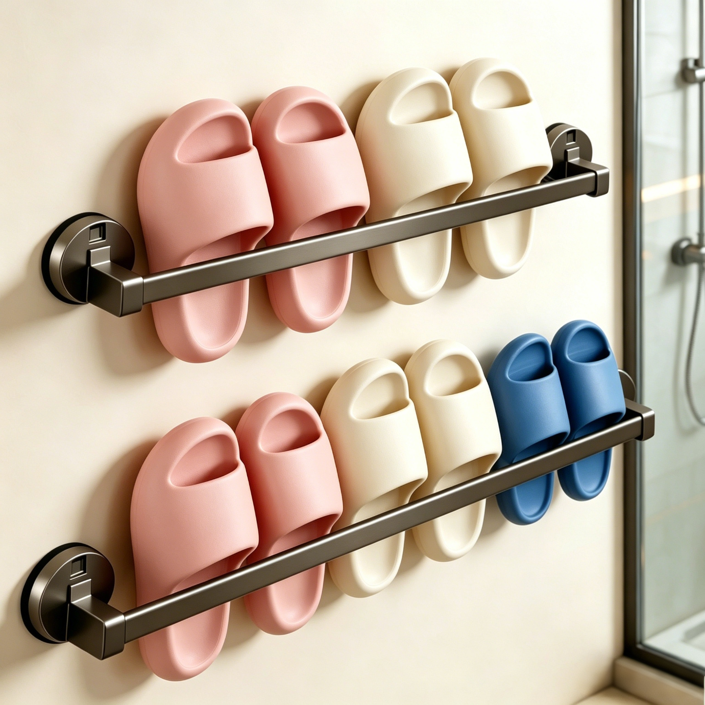 Xinpai Suction Cup Slipper Rack No-Drill Bathroom Storage Rack Single Rod Draining Rack Toilet Bathroom Wall Towel Hanger
