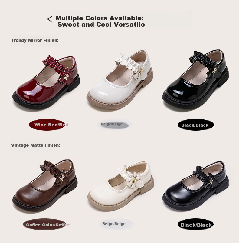 Follow Me Girls' Leather Shoes Square Toe Breathable Soft-Soled Flats Children's Fashionable School Performance Mary Jane Shoes Black Size 36 3