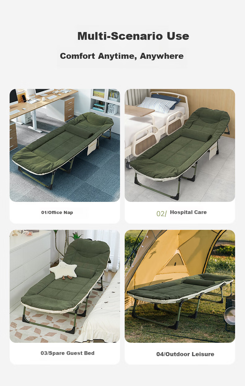 Restar Folding Single Nap Bed Hospital Care Bed Military Cot Recliner Office Nap Waist Support 190cm 4