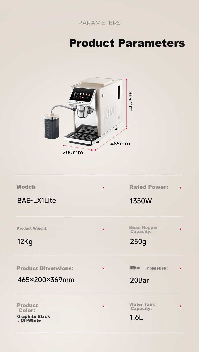 Barsetto BAE-LX1lite Mini Office Home Fully Automatic Italian Coffee Machine 3-in-1 Grinder Integrated Bean Grinder Hot and Cold Dual Extraction Beige 23