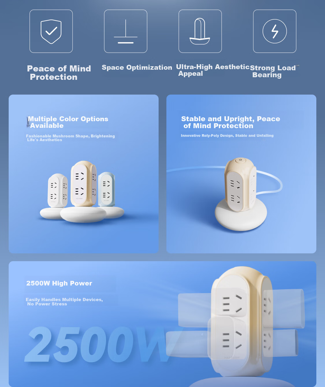 MIAOLAB Vertical Power Strip Socket High-End Fast Charging Desktop Charging Station for Home Office Compatible with Apple 17 Charger Huawei Xiaomi Tablet 4