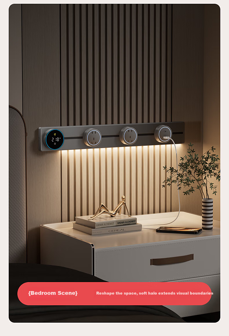 Guojidiangong Track Socket with Display Screen, Wall-Mounted Movable Power Strip, Smart Digital Display Timer Control, Kitchen Sideboard Slide Rail Surface-Mounted Extra-Long Track 100cm Black 13