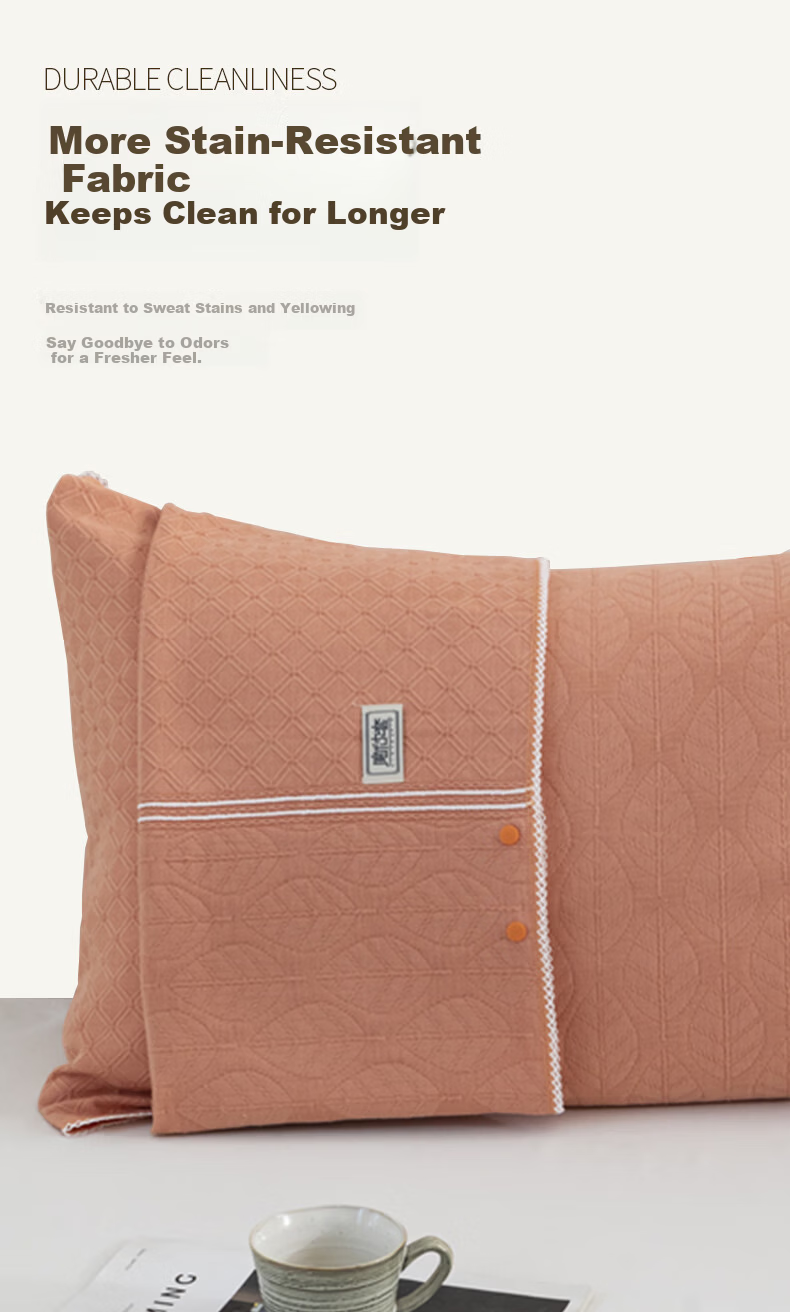Hengyuanxiang Magic Pillowcase and Towel Set Pure Cotton Non-Slip Buckle Memory Pillowcase Amber Orange Pair 4