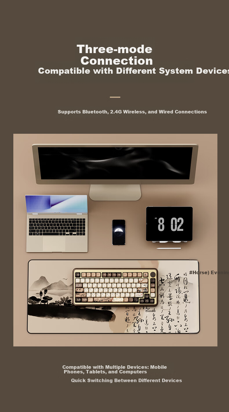 AKKO MU01 Wooden Wireless Tri-Mode Mechanical Keyboard Custom Gasket Structure CNC Walnut Ink Wash Style Wired 68-Key Gaming Office Keyboard 8