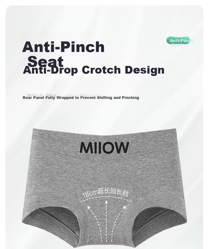 Miiow Women's Cotton Boxer Briefs 2026 New Antibacterial Extended Crotch Mid-Waist Basic Safety Shorts 5