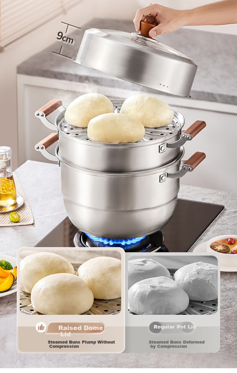 Bear Titanium Ceramic Double-Layer Steamer Large Capacity Soup Pot Household Steaming and Cooking Pot 28cm Gas Stove Compatible JG053-P02 7
