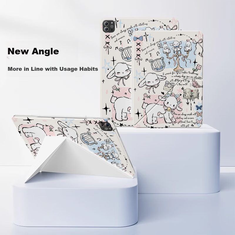 RBP 2026 iPad Air 8 M4 Chip Protective Case 11-inch Air 7 6 5 4 Tablet Cover K-Fold Strong Magnetic Double-Sided Clip Anti-Bend Horizontal and Vertical Stand - Butterfly Flower Lamb