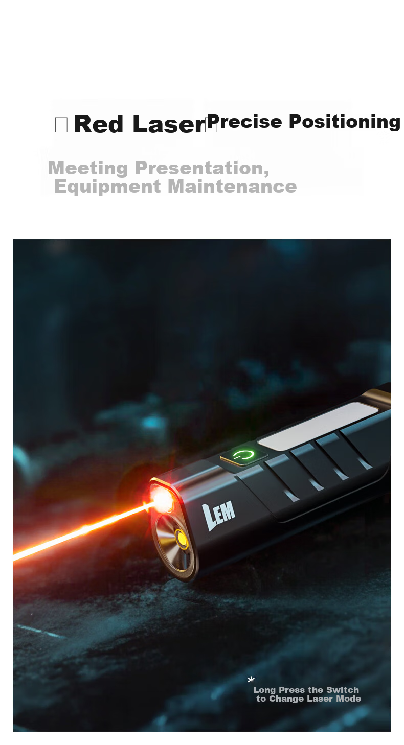 LEM Flashlight Strong Light Rechargeable Small Portable Mini Student Home Outdoor Patrol Durable Magnetic Laser Work Light 8