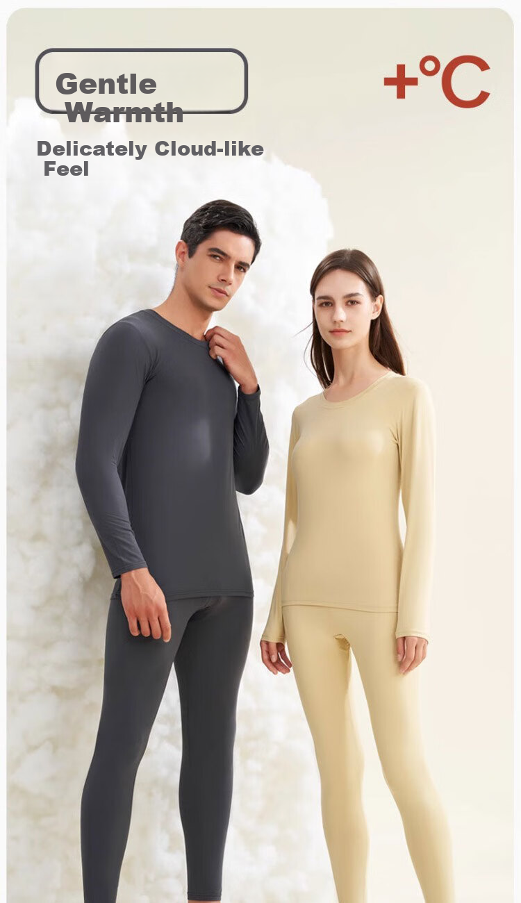 LangSha Men's Thermal Underwear Set Autumn Top and Bottom Antibacterial Mite-Resistant Thin Round Neck Base Layer Warm Shirt 1