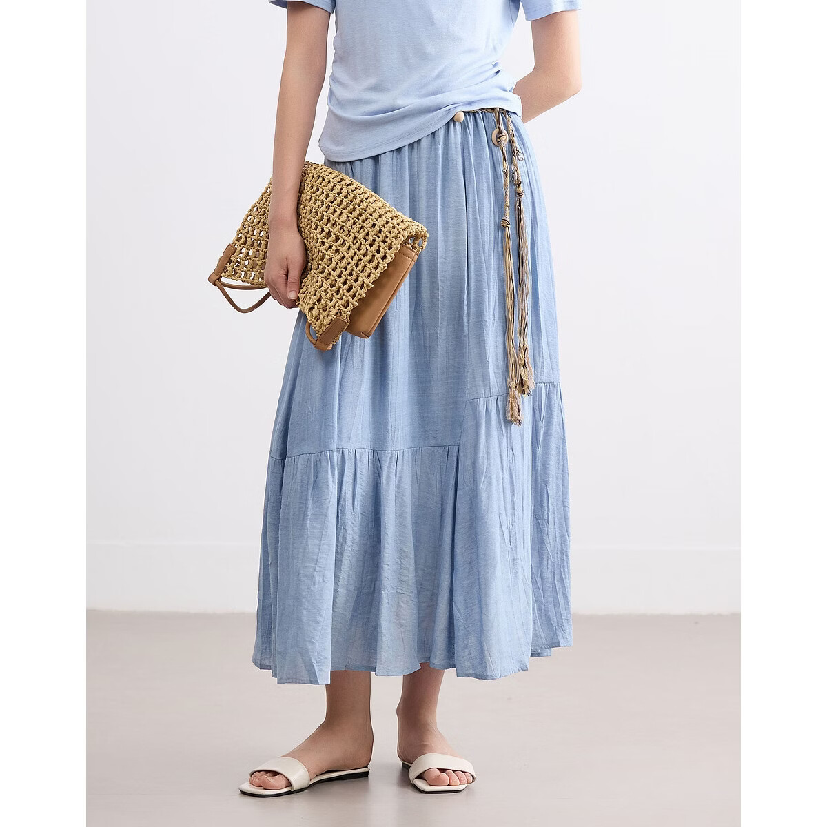 Demana [Forest Style Wardrobe] Summer Artistic Wrinkled Washed Tie-Dye Elastic Waist Slimming Mid-Length Skirt for Women