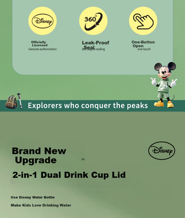 Disney Kids Insulated Stainless Steel 316 Large Capacity Straw Water Bottle Portable Double Drinking Cup for Boys and Girls Elementary School Students 3