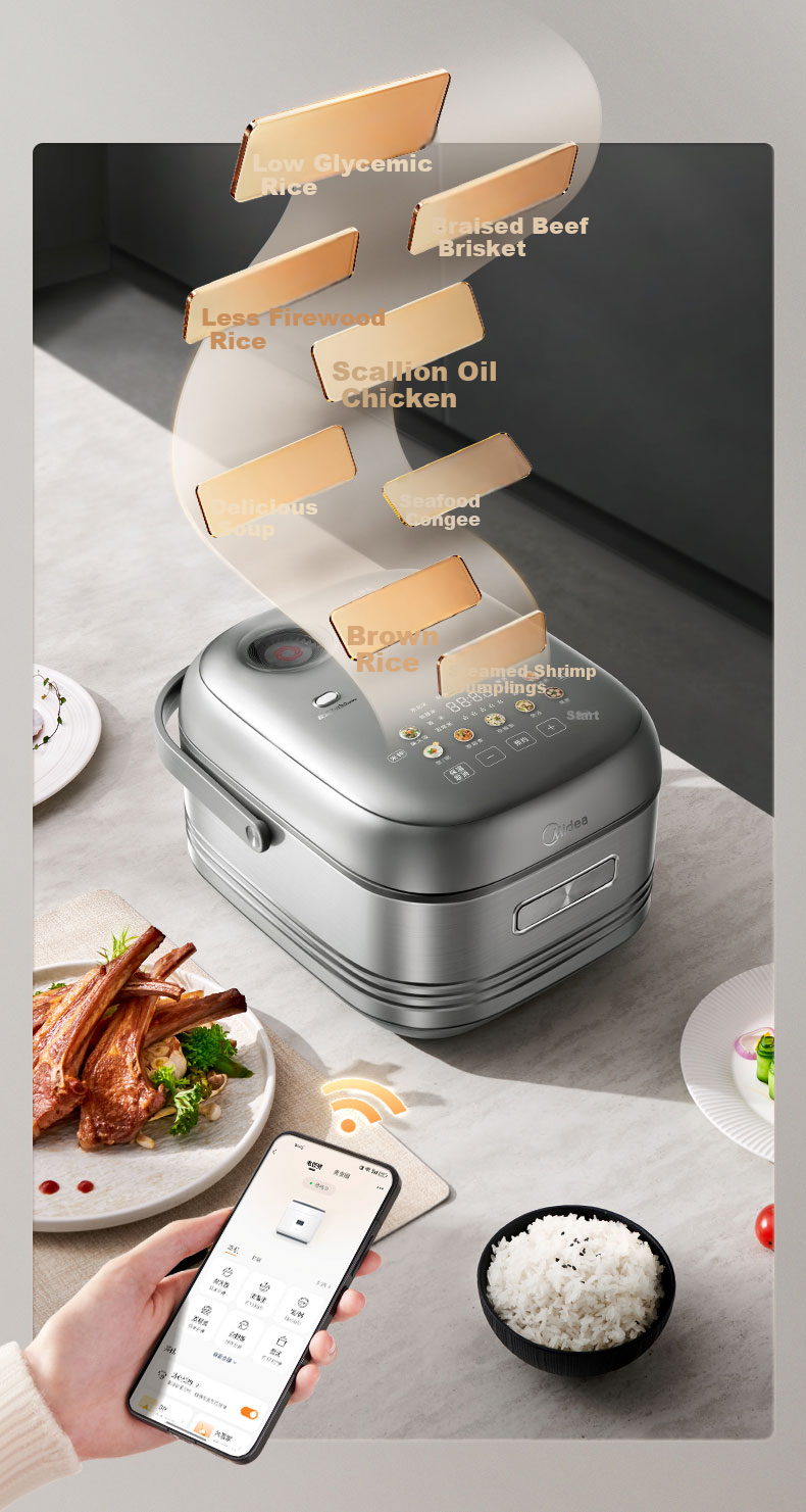 Midea Pure Titanium 0 Coating Rice Cooker for Home Use, 3-4 People, Petal-Shaped IH Heating Electric Pressure Cooker, Multifunctional Smart Rice Cooker with Reservation Function MB-G5 26