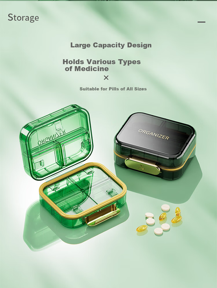 Daisy Leaf Portable Weekly Pill Organizer with Reminder, Large Capacity Green Medicine Box for Seven Days 5