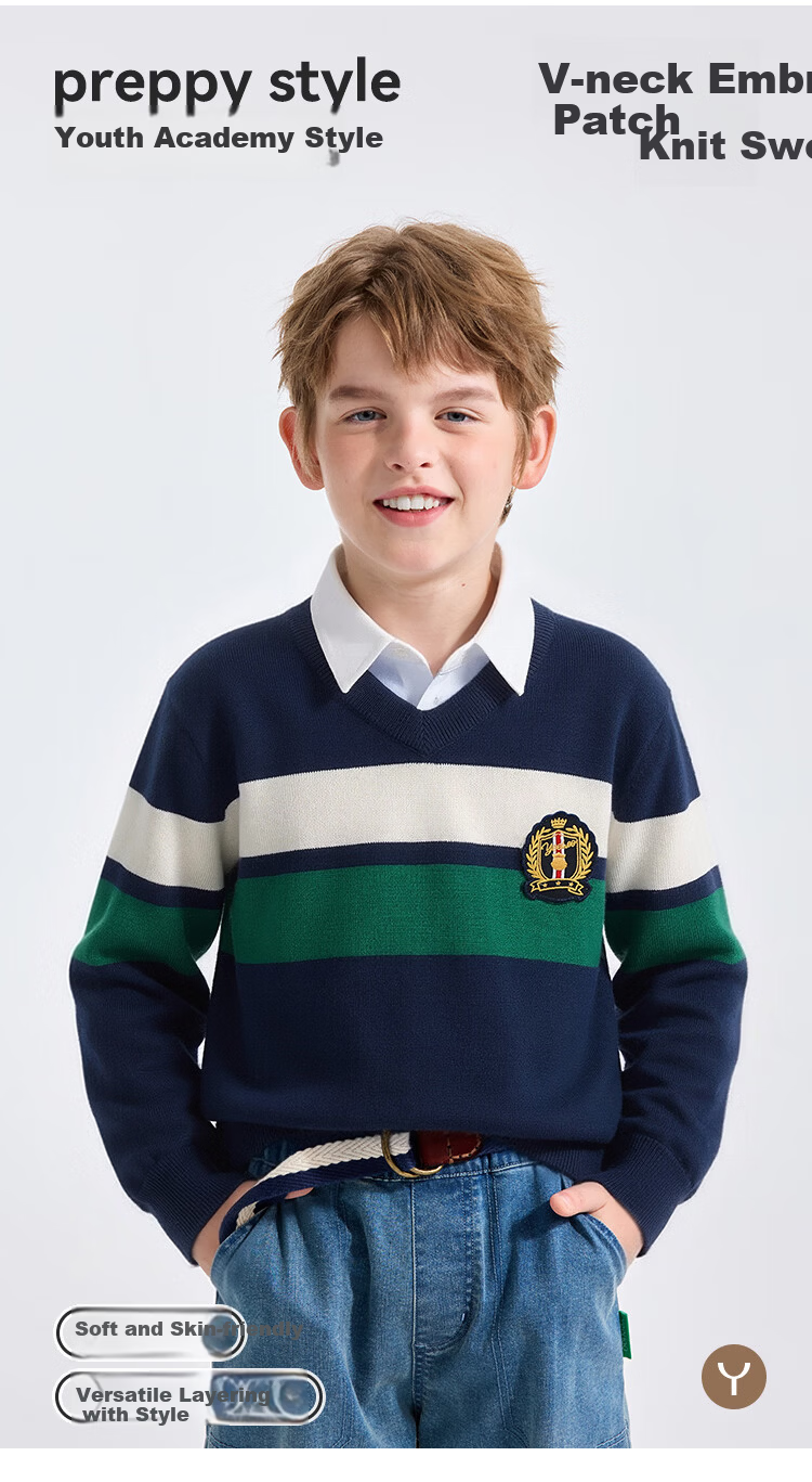 YEEHOO Boys Wool Blend Knit Sweater Children's Pullover School Style Spring Top Blue Green 140cm 1