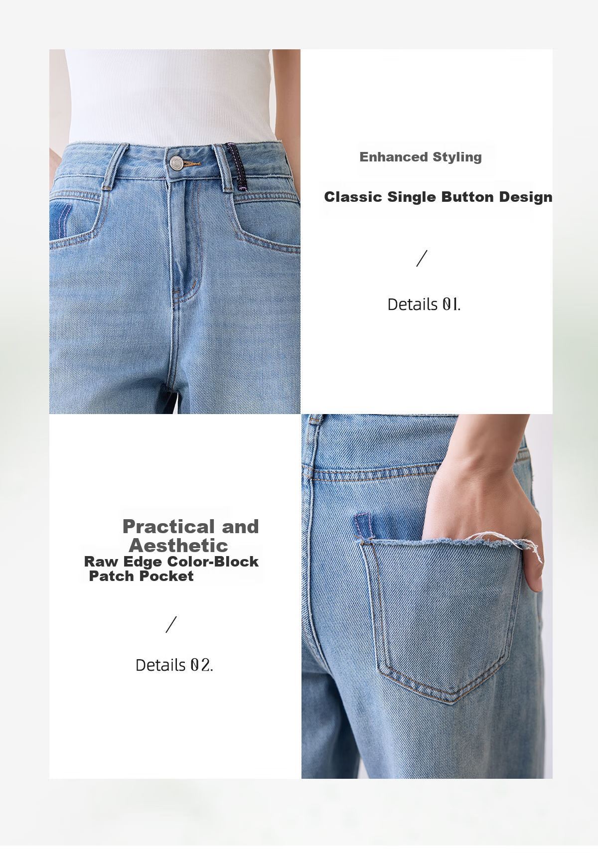 Chushen Spring Autumn Women's Classic Vintage High Waist Straight Loose Slim Casual Denim Jeans S51N057 6