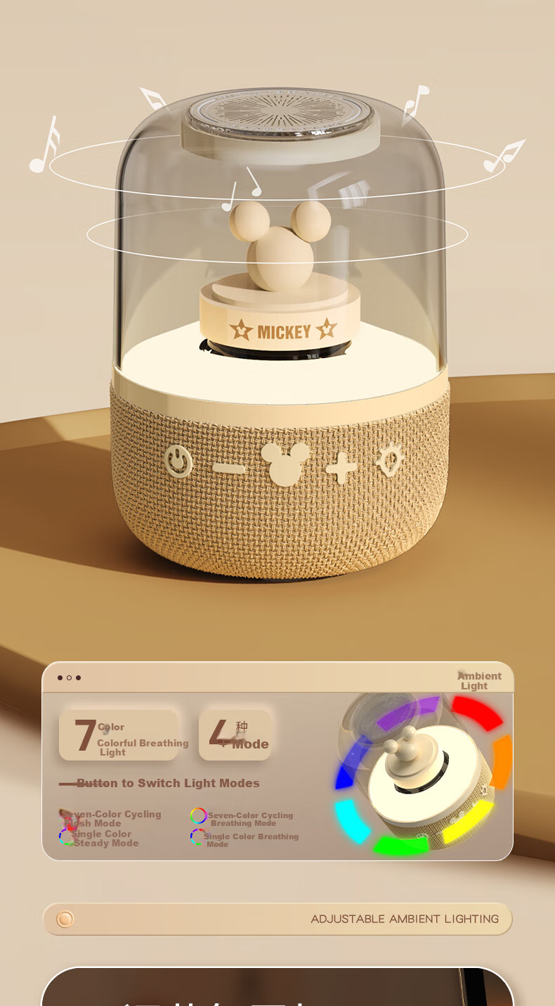 DISNEY Bluetooth Speaker Desktop Computer Ambient Light High-Quality Loud 360 Surround Stereo Minnie Gift for Boys and Girls 4