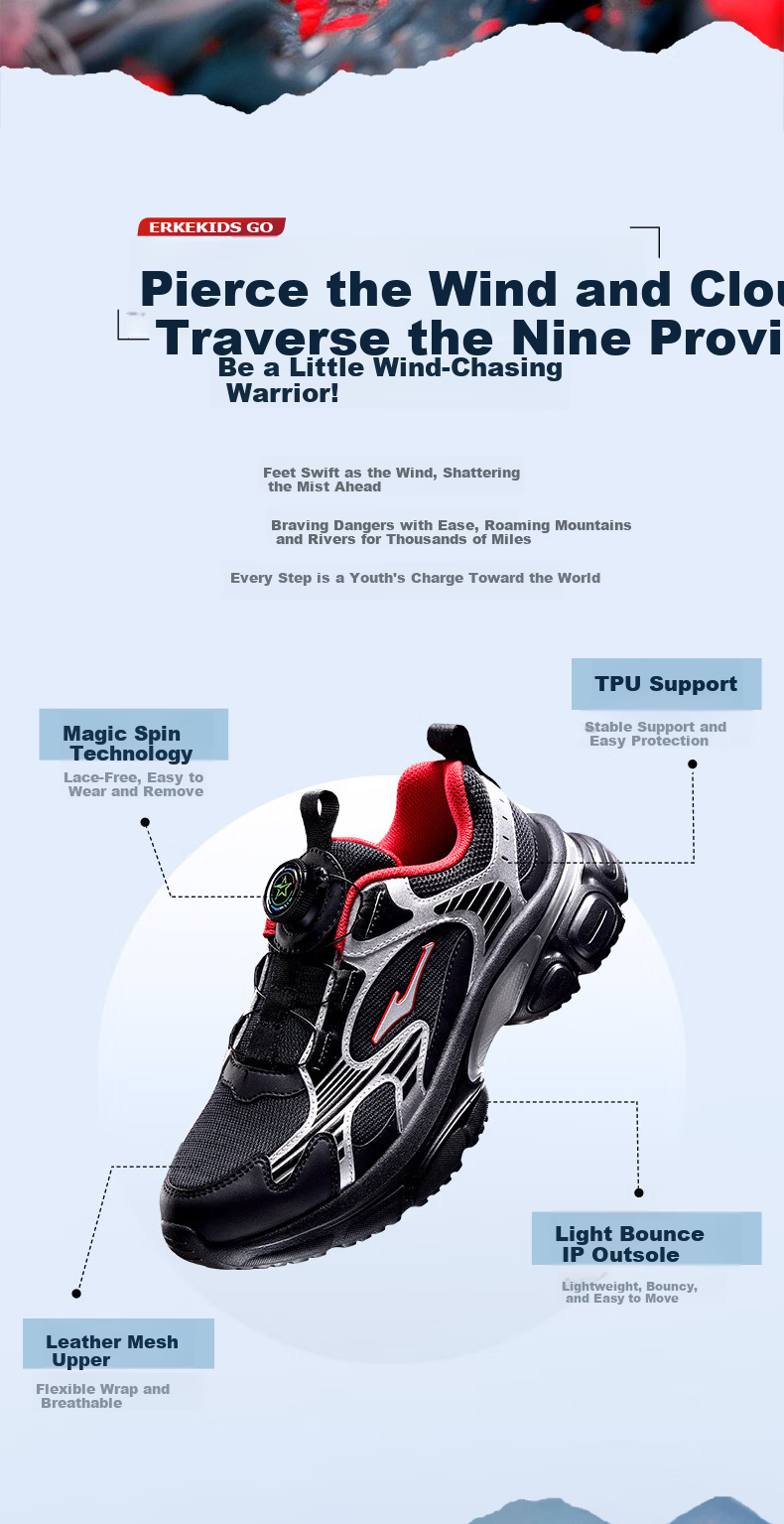 ERKE Kids Boys and Girls Running Shoes Children's Dial Buckle Shock Absorption Sports Shoes Black/Crystal White Size 34 2