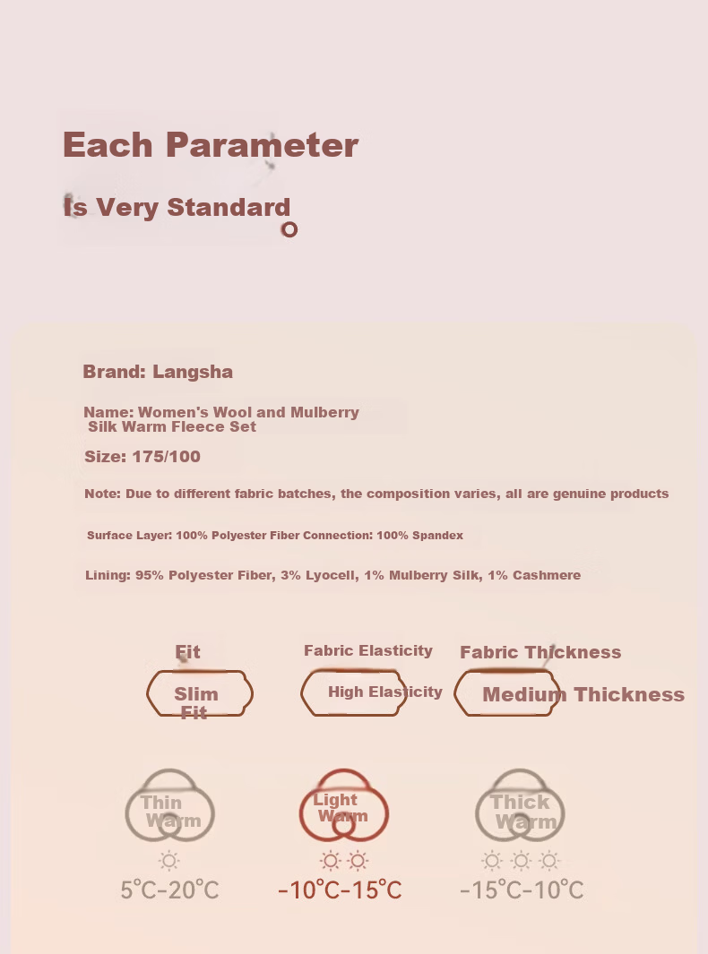 LangSha Women's Fleece Autumn Thermal Underwear Set 10A Antibacterial Wool Mulberry Silk Heat-Generating Base Layer Anti-Static Warm Innerwear 10