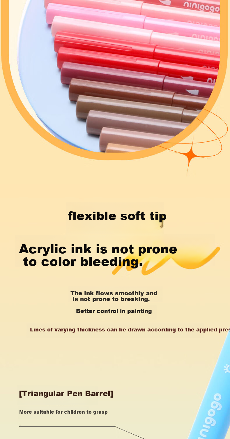 GRASP Soft Tip Acrylic Markers 36 Colors Large Capacity Layerable Watercolor Pens Skin-Friendly Washable Graffiti Drawing Pens Kindergarten Art Children Outdoor Sketching Essentials 10