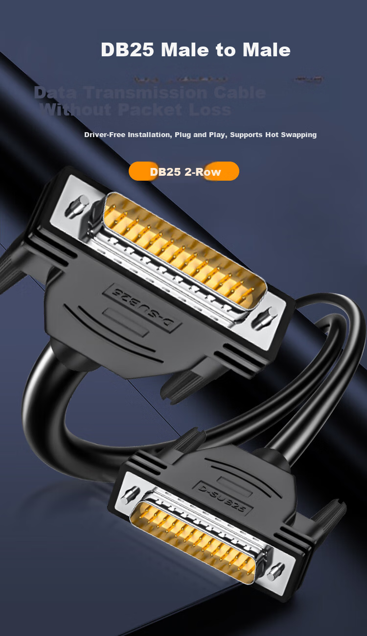 ZONWAN DB25 Male to Male Cable Industrial Grade 2 Rows 25-Pin Serial Parallel Printer Data Cable Shielded Anti-Interference 1 Meter ZW-DB25-01 1