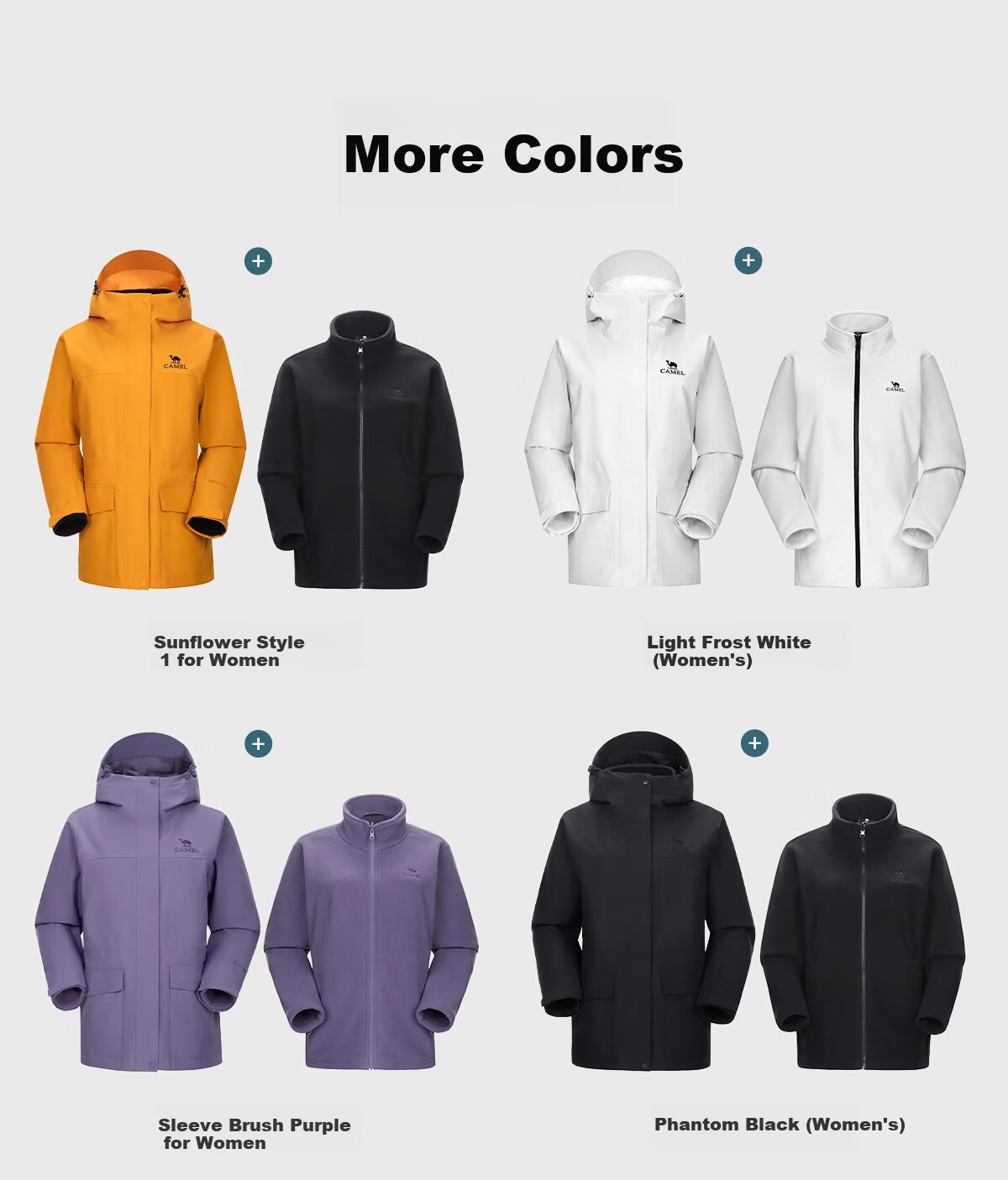 Camel Sunflower Yellow Mid-Length Women's 3-in-1 Waterproof Waist-Cinched Windbreaker Jacket 2