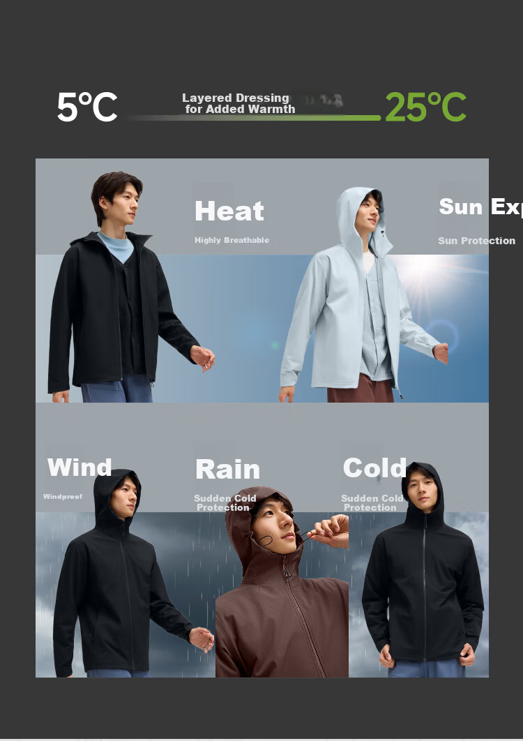 Beneunder Men's Jacket Windproof Fleece Liner Outdoor High Elastic Detachable ST018 Dark Black XL 7